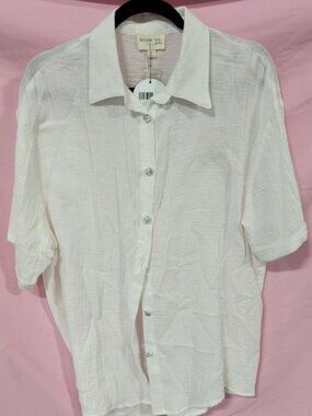 BEFORE YOU WHITE GAUZE BUTTON TUNIC - L